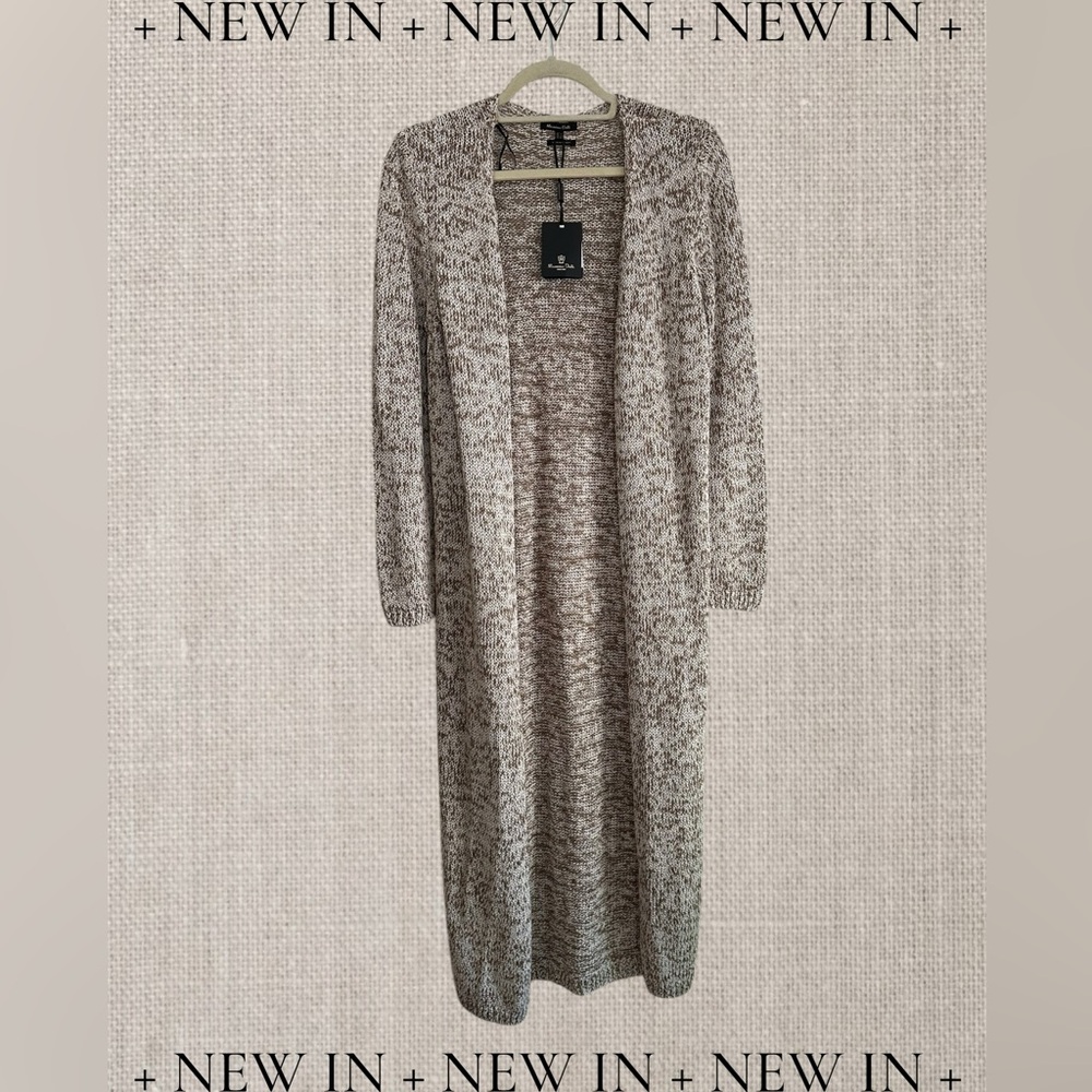 Massimo Dutti Gray Tan Long Sleeve Cardigan